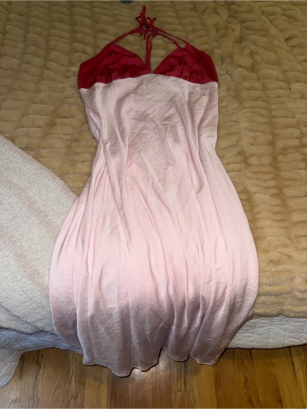 wild fable Pink Slip Dress with Red Halter Bodice